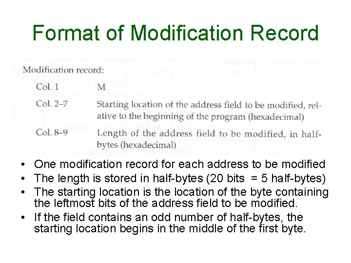 Format of Modification Record • One modification record for each address to be modified