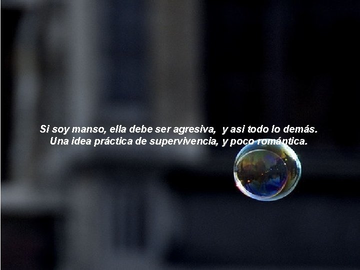 Si soy manso, ella debe ser agresiva, y asi todo lo demás. Una idea