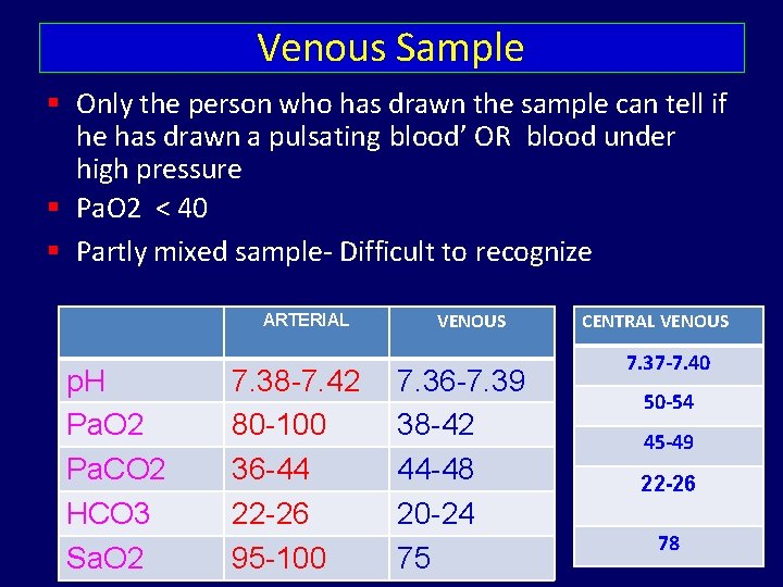 Venous Sample Only the person who has drawn the sample can tell if he