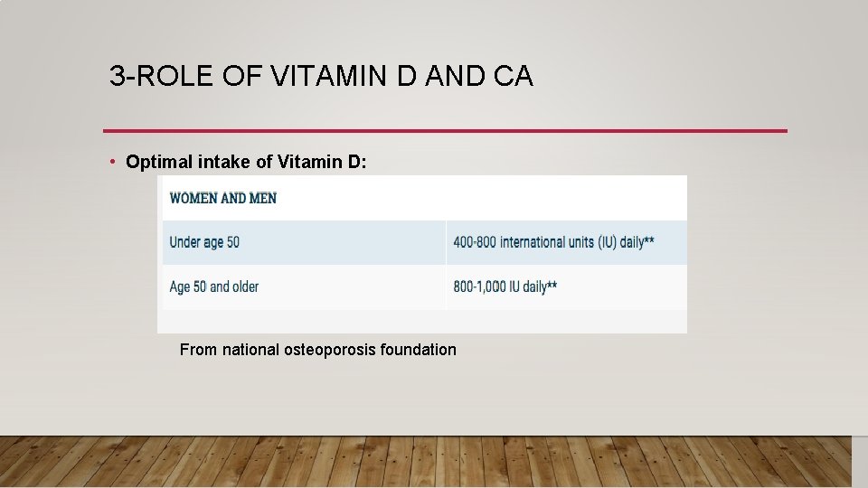 3 -ROLE OF VITAMIN D AND CA • Optimal intake of Vitamin D: From