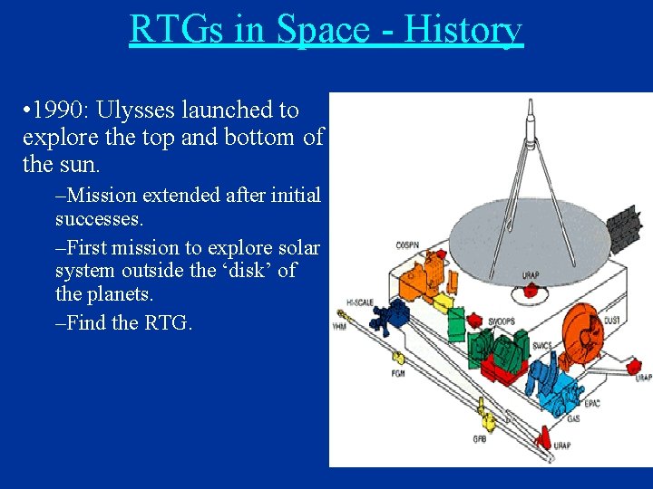 RTGs in Space - History • 1990: Ulysses launched to explore the top and