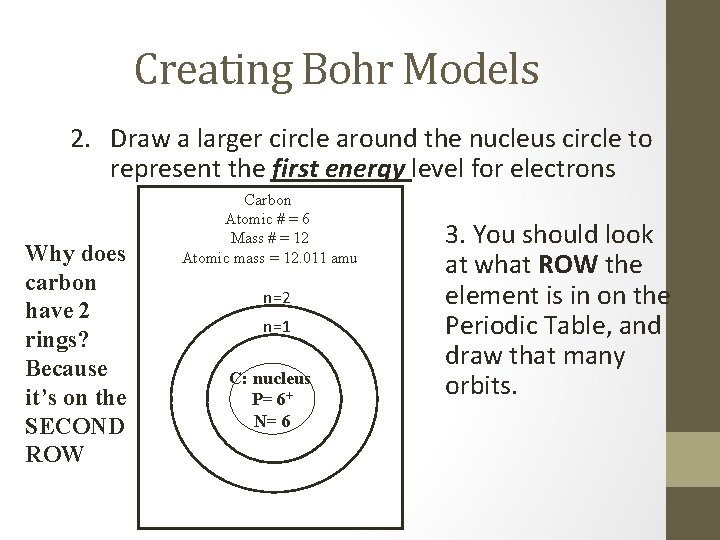 Creating Bohr Models 2. Draw a larger circle around the nucleus circle to represent