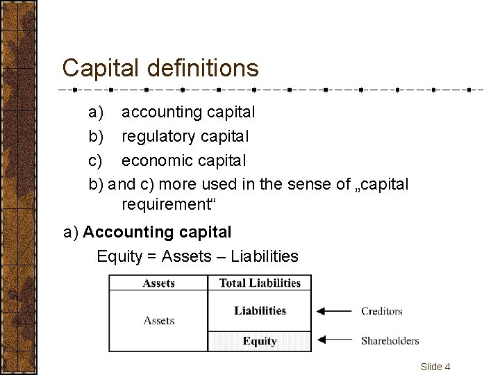 Capital definitions a) accounting capital b) regulatory capital c) economic capital b) and c)