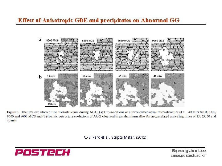 Effect of Anisotropic GBE and precipitates on Abnormal GG C. -S. Park et al.