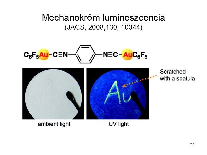 Mechanokróm lumineszcencia (JACS, 2008, 130, 10044) 20 