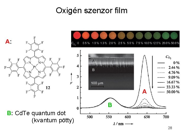 Oxigén szenzor film A: A B B: Cd. Te quantum dot (kvantum pötty) 28