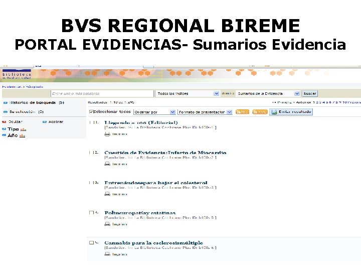 BVS REGIONAL BIREME PORTAL EVIDENCIAS- Sumarios Evidencia 