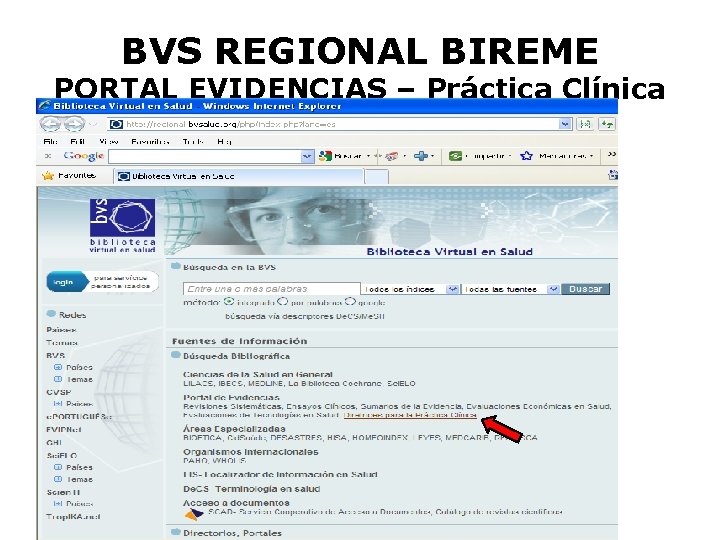 BVS REGIONAL BIREME PORTAL EVIDENCIAS – Práctica Clínica 