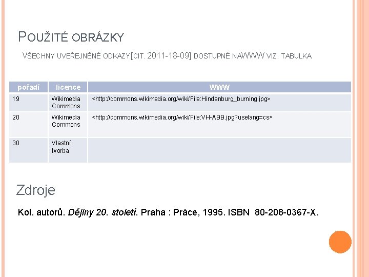 POUŽITÉ OBRÁZKY VŠECHNY UVEŘEJNĚNÉ ODKAZY [CIT. 2011 -18 -09] DOSTUPNÉ NAW WW VIZ. TABULKA