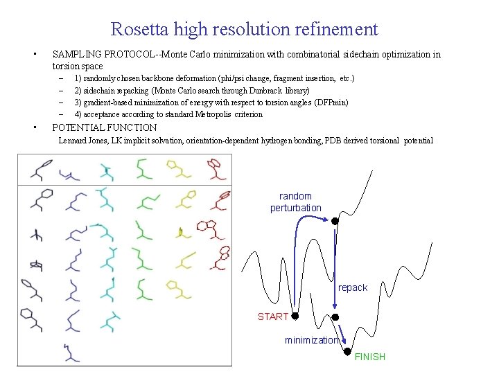 Rosetta high resolution refinement • SAMPLING PROTOCOL--Monte Carlo minimization with combinatorial sidechain optimization in