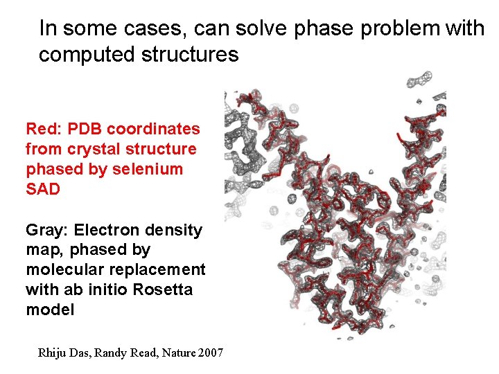 In some cases, can solve phase problem with computed structures Red: PDB coordinates from