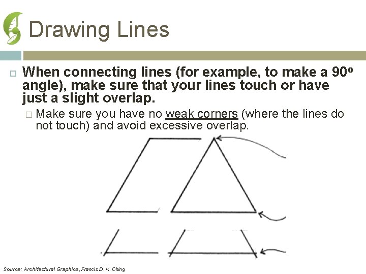 Drawing Lines When connecting lines (for example, to make a 90 o angle), make