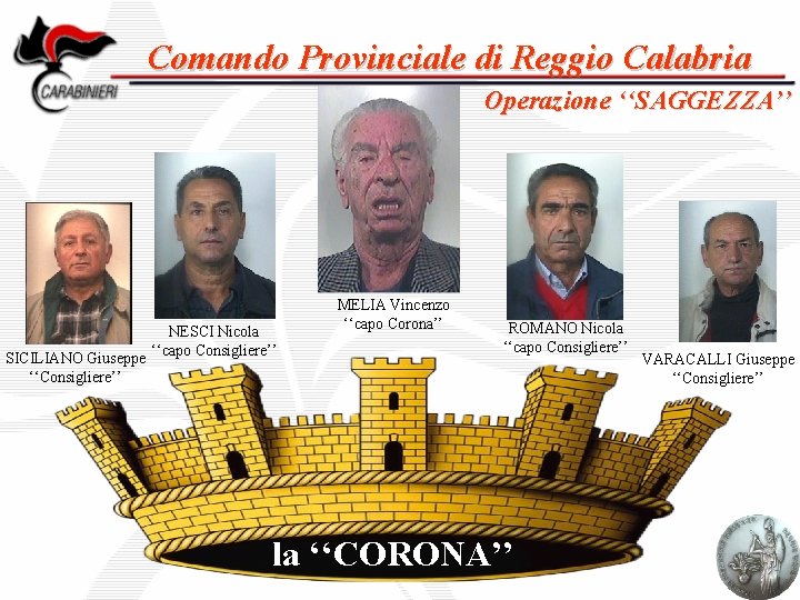 Comando Provinciale di Reggio Calabria Operazione ‘‘SAGGEZZA’’ SICILIANO Giuseppe ‘‘Consigliere’’ NESCI Nicola ‘‘capo Consigliere’’
