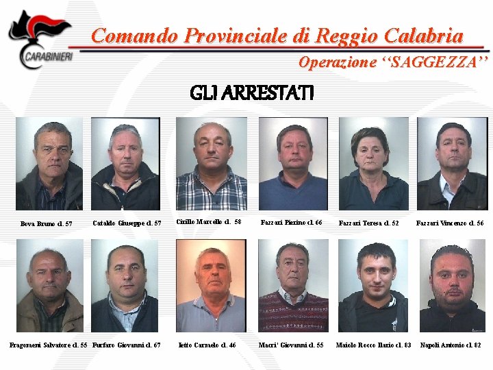Comando Provinciale di Reggio Calabria Operazione ‘‘SAGGEZZA’’ GLI ARRESTATI Bova Bruno cl. 57 Cataldo