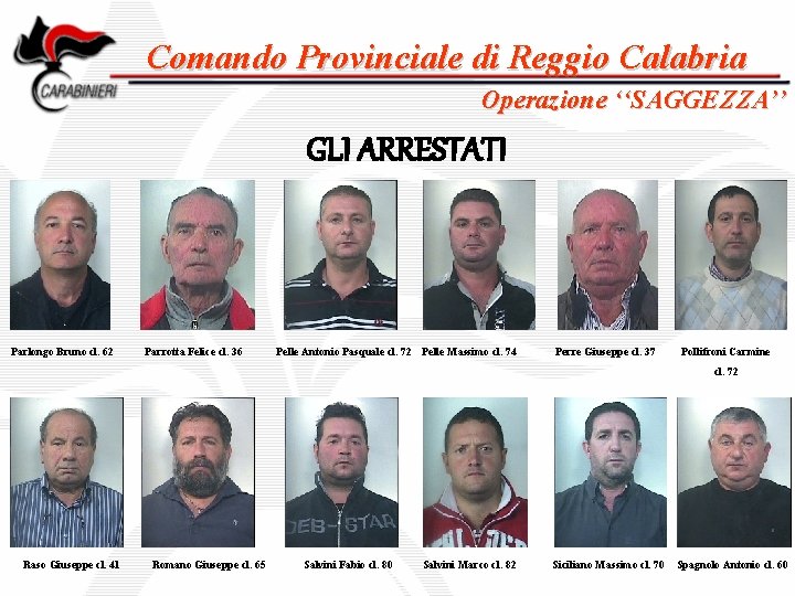 Comando Provinciale di Reggio Calabria Operazione ‘‘SAGGEZZA’’ GLI ARRESTATI Parlongo Bruno cl. 62 Parrotta