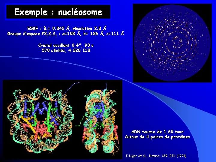 Exemple : nucléosome ESRF : l = 0. 842 Å, résolution 2. 8 Å