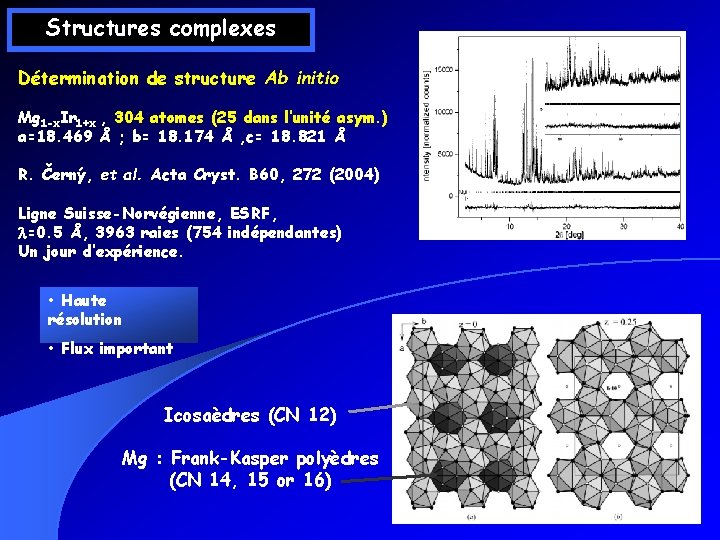 Structures complexes Détermination de structure Ab initio Mg 1 -x. Ir 1+x , 304