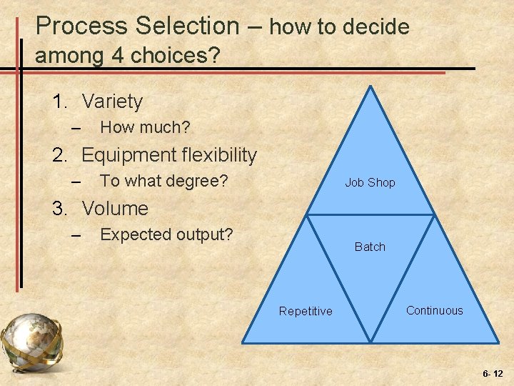 Process Selection – how to decide among 4 choices? 1. Variety – How much?
