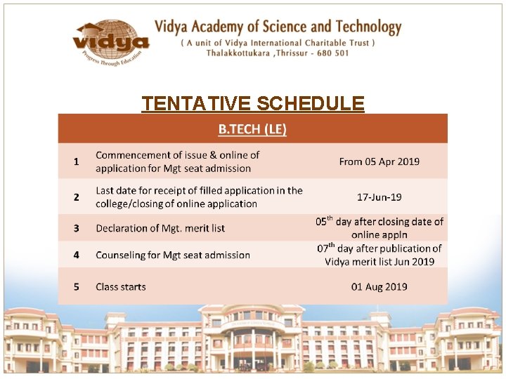 TENTATIVE SCHEDULE 