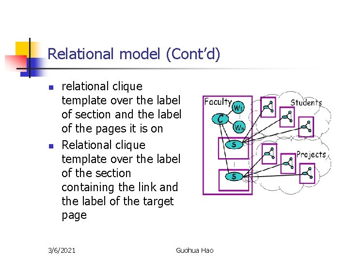 Relational model (Cont’d) n n relational clique template over the label of section and