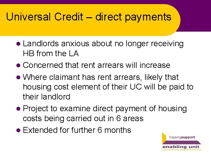 Universal Credit – direct payments l Landlords anxious about no longer receiving HB from