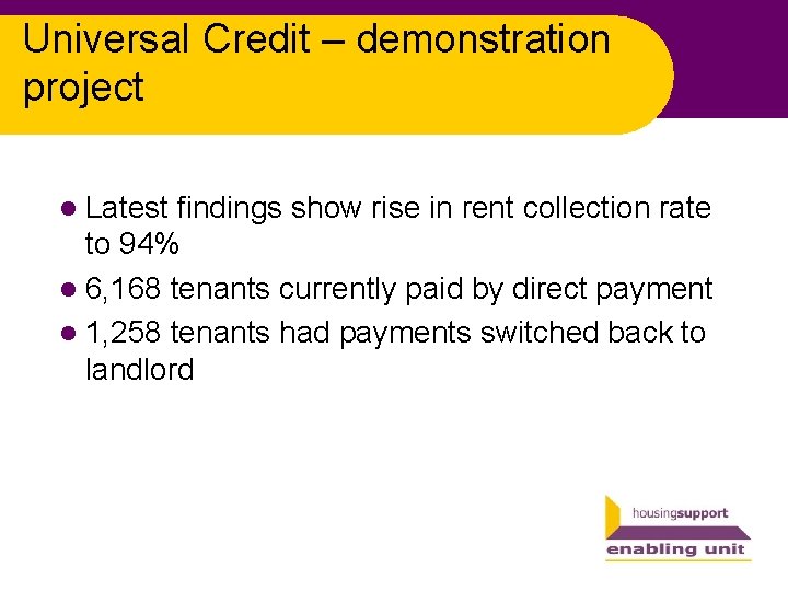 Universal Credit – demonstration project l Latest findings show rise in rent collection rate