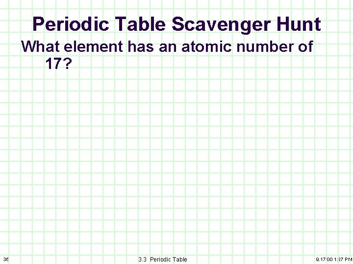 Periodic Table Scavenger Hunt What element has an atomic number of 17? 36 3.