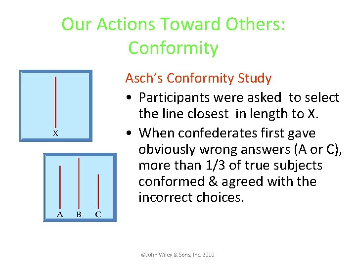 Our Actions Toward Others: Conformity Asch’s Conformity Study • Participants were asked to select