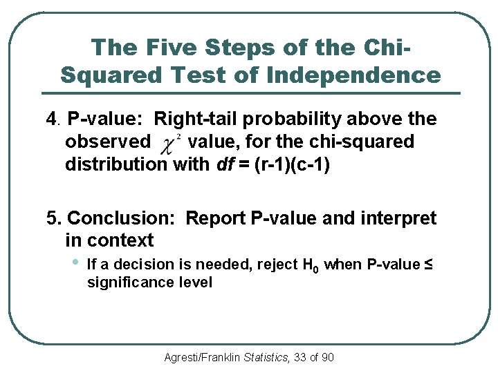 The Five Steps of the Chi. Squared Test of Independence 4. P-value: Right-tail probability