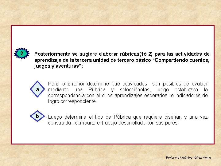 2 Posteriormente se sugiere elaborar rúbricas(1ó 2) para las actividades de aprendizaje de la