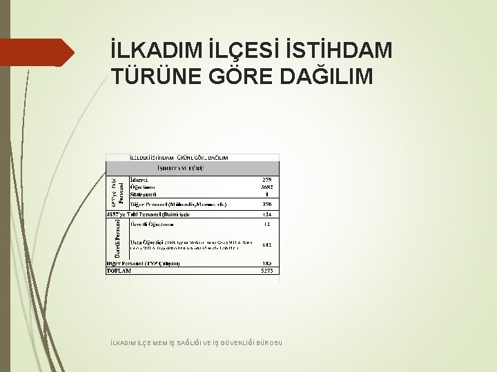 İLKADIM İLÇESİ İSTİHDAM TÜRÜNE GÖRE DAĞILIM İLKADIM İLÇE MEM İŞ SAĞLIĞI VE İŞ GÜVENLİĞİ