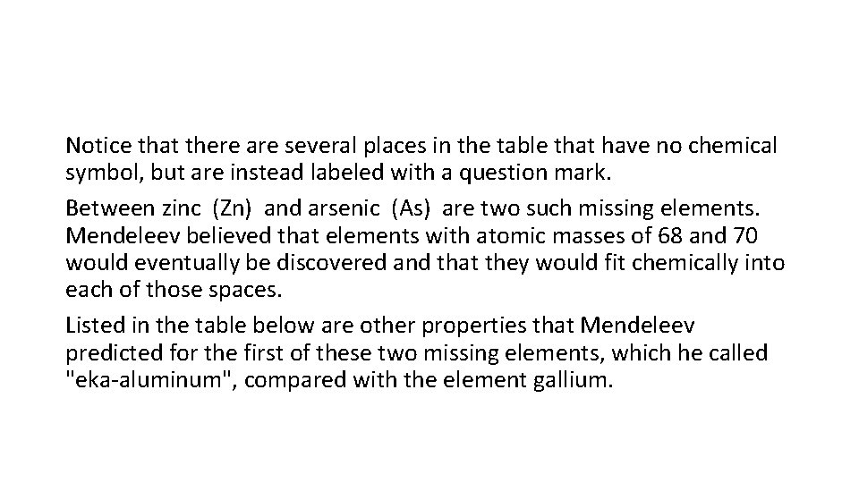 Notice that there are several places in the table that have no chemical symbol,