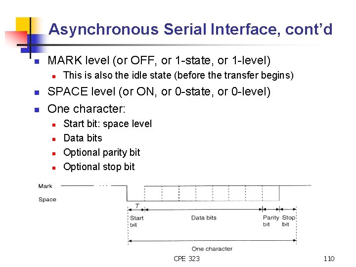 Asynchronous Serial Interface, cont’d n MARK level (or OFF, or 1 -state, or 1