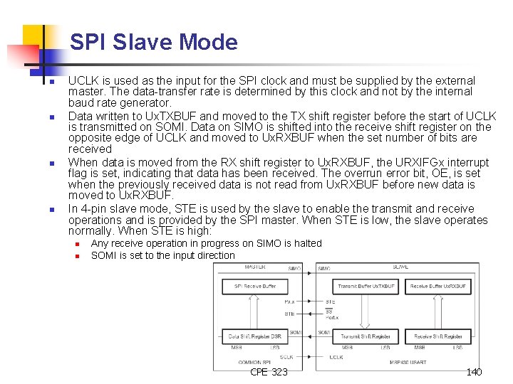 SPI Slave Mode n n UCLK is used as the input for the SPI