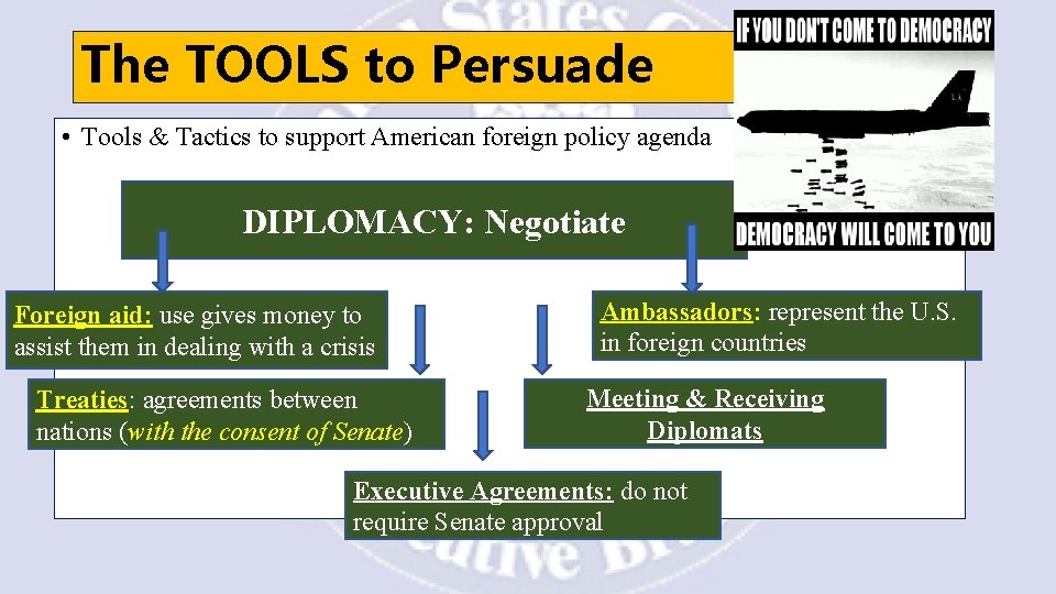 The TOOLS to Persuade • Tools & Tactics to support American foreign policy agenda
