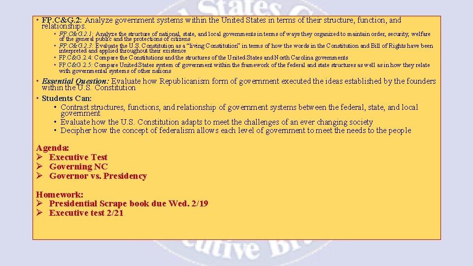  • FP. C&G. 2: Analyze government systems within the United States in terms