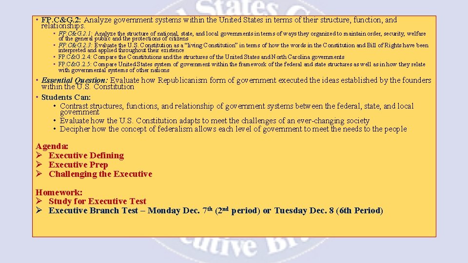  • FP. C&G. 2: Analyze government systems within the United States in terms