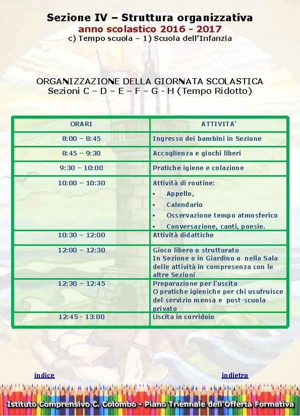 Sezione IV – Struttura organizzativa anno scolastico 2016 - 2017 c) Tempo scuola –