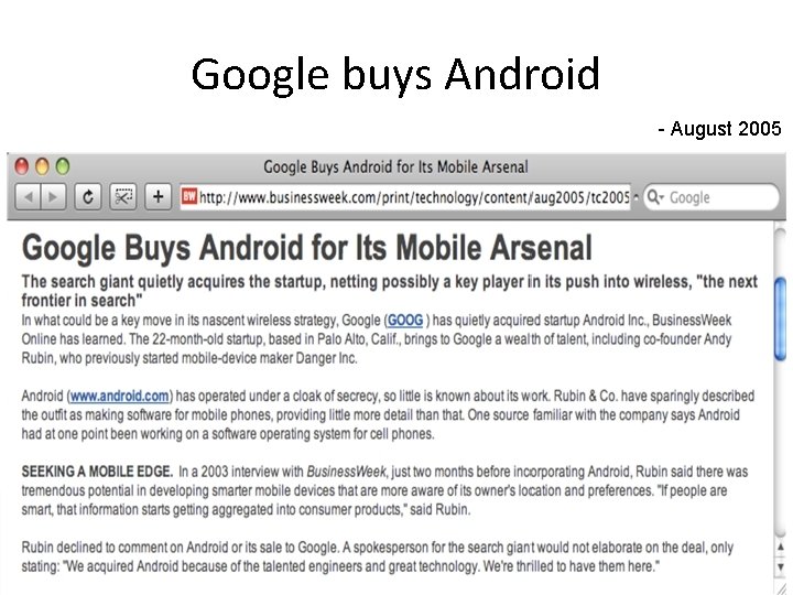 Google buys Android - August 2005 