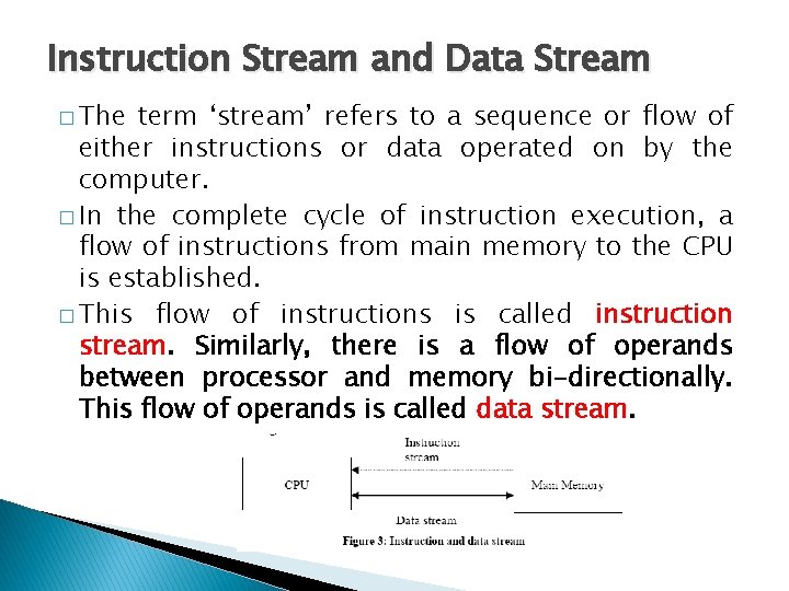 Instruction Stream and Data Stream � The term ‘stream’ refers to a sequence or