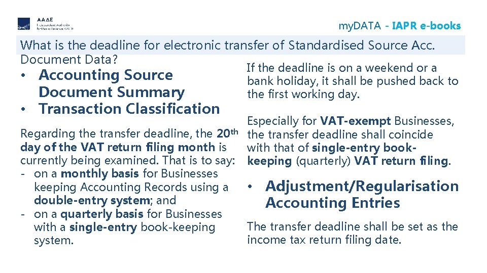 my. DATA - IAPR e-books What is the deadline for electronic transfer of Standardised