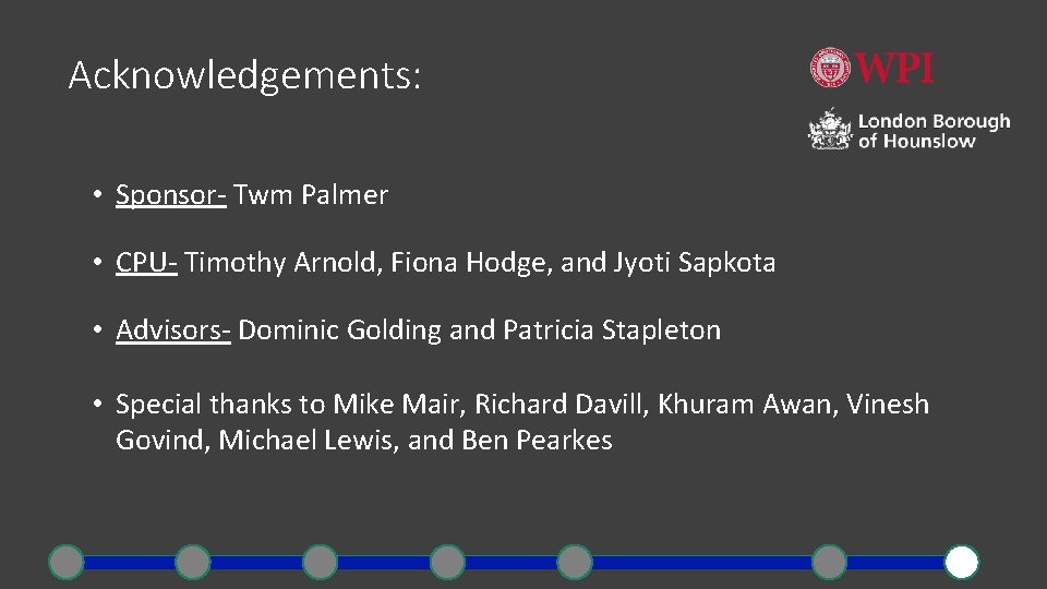 Acknowledgements: • Sponsor- Twm Palmer • CPU- Timothy Arnold, Fiona Hodge, and Jyoti Sapkota