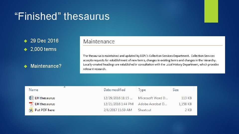 “Finished” thesaurus 29 Dec 2016 2, 000 terms Maintenance? 