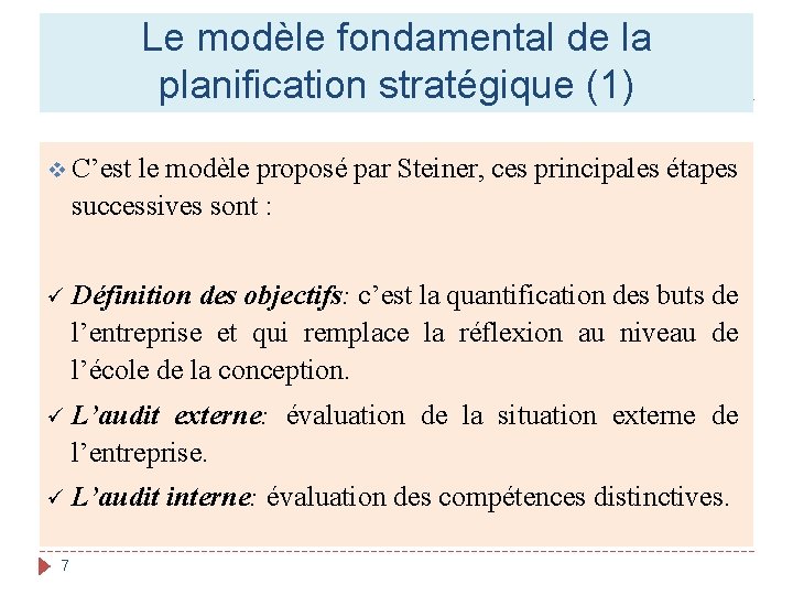 Le modèle fondamental de la planification stratégique (1) v C’est le modèle proposé par