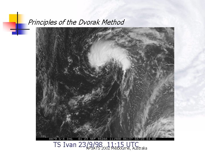 Principles of the Dvorak Method TS Ivan 23/9/98 11: 15 UTC APSATS 2002 Melbourne,