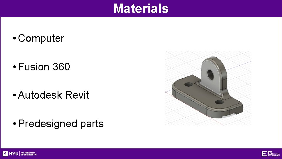Materials • Computer • Fusion 360 • Autodesk Revit • Predesigned parts 
