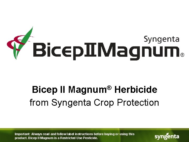 Bicep II Magnum® Herbicide from Syngenta Crop Protection Important: Always read and follow label