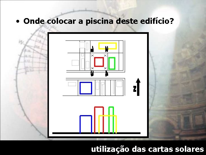  • Onde colocar a piscina deste edifício? utilização das cartas solares 