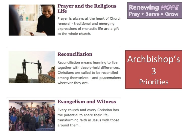 Archbishop’s 3 Priorities 