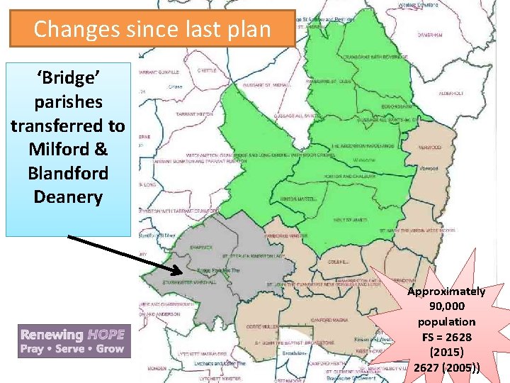 Changes since last plan ‘Bridge’ parishes transferred to Milford & Blandford Deanery Approximately 90,